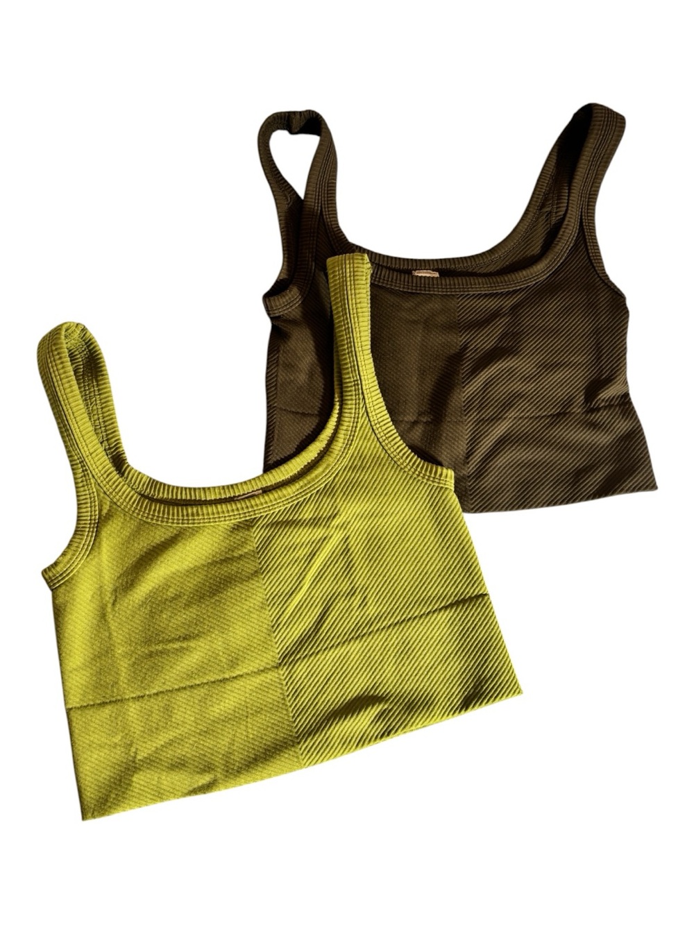 Title: Nikkipiki Chevron Ribbed Crop Tank
Tops Lot of 2| Olive Green & Brown